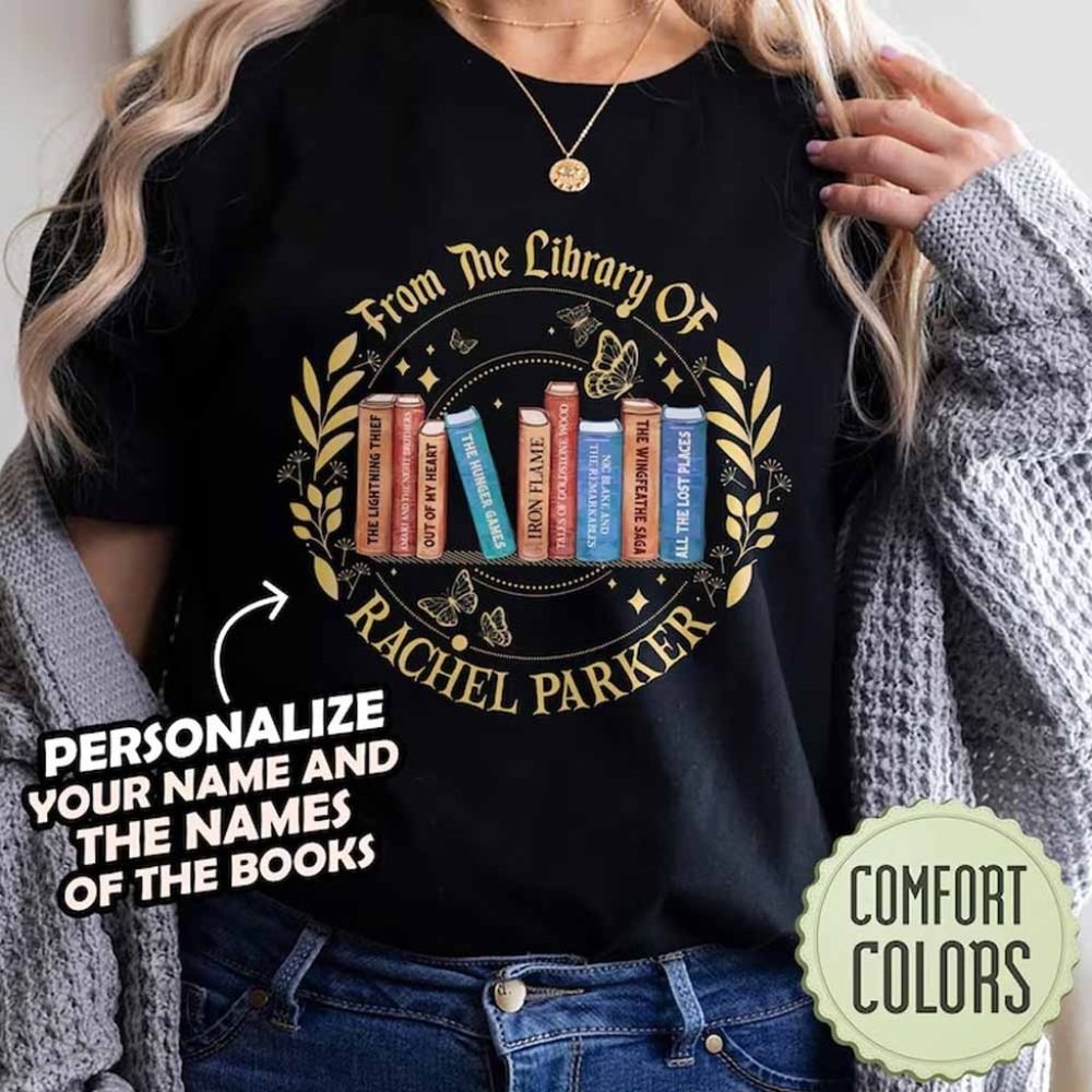 Personalized Name Bookshelf T- Shirt, Custom Name And Bookshelf TShirt